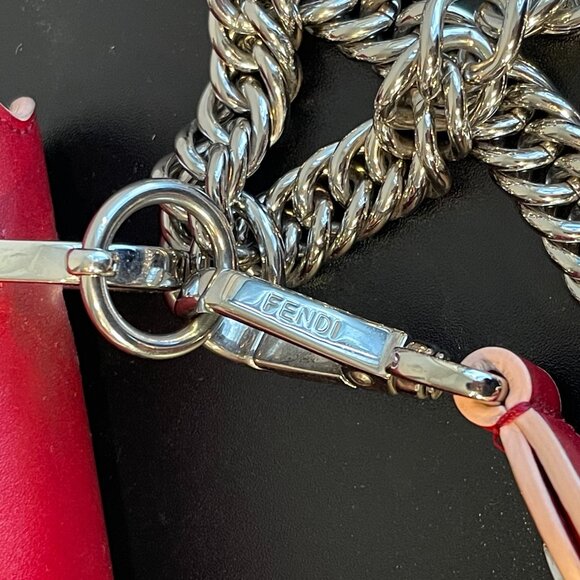 FENDI Vitello Liberty Scalloped Studded Kan I Shoulder Bag in Fragola - Preowned - Picture 9 of 14